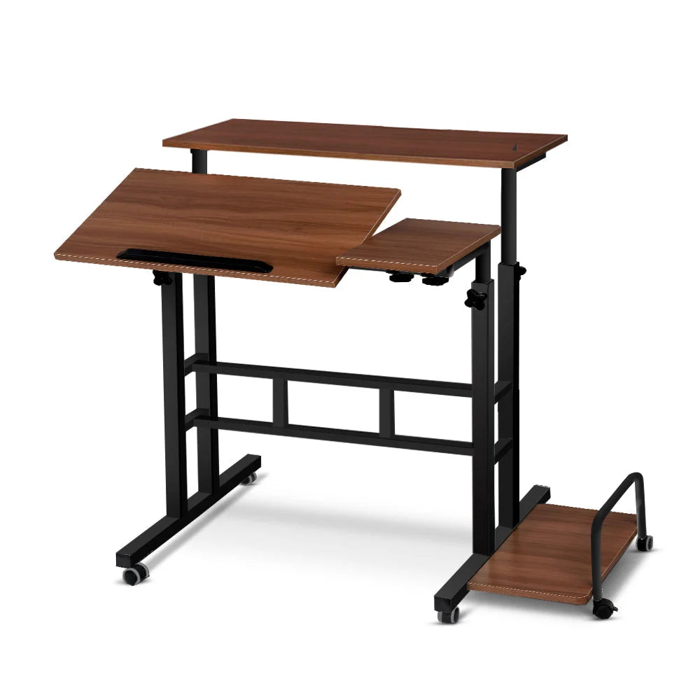 Wood desk with twin laptop table dark