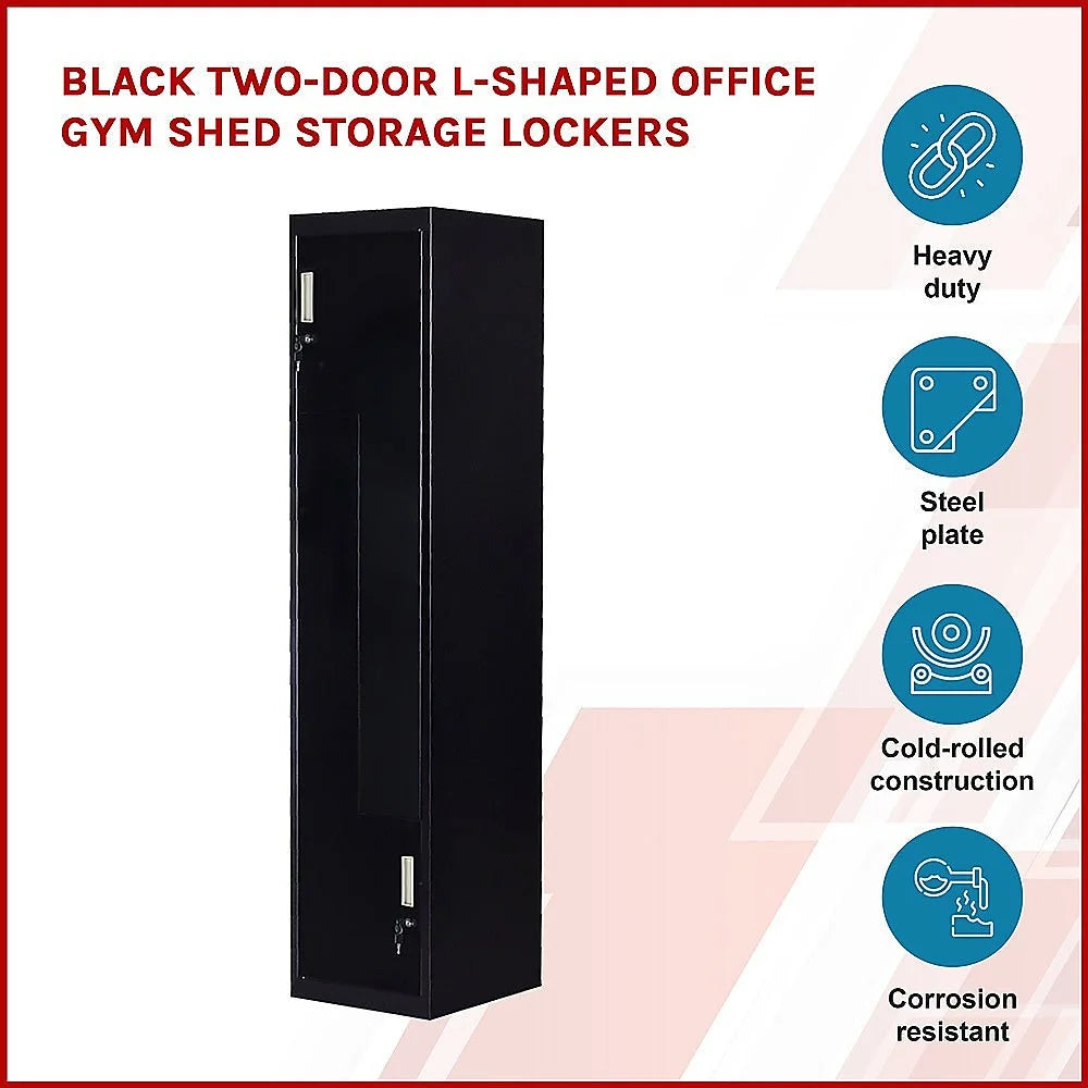 Two-Door L-Shaped Office Gym Shed Storage Lockers - Black
