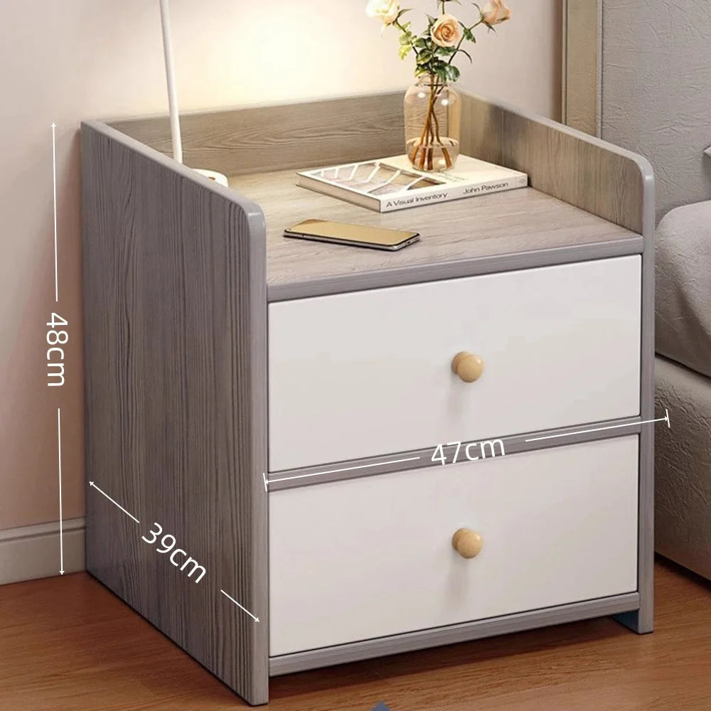 Two-Tone Nightstand Light Gray Wood White Drawers Safety
