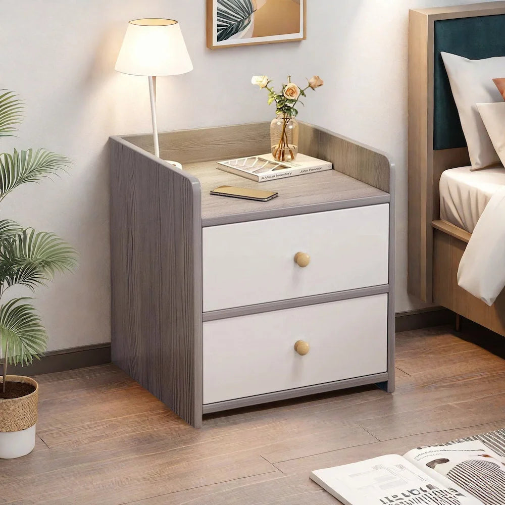 Two-Tone Nightstand Light Gray Wood White Drawers Safety