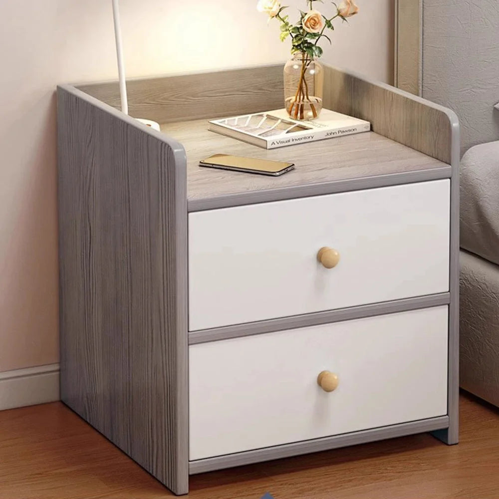Two-Tone Nightstand Light Gray Wood White Drawers Safety
