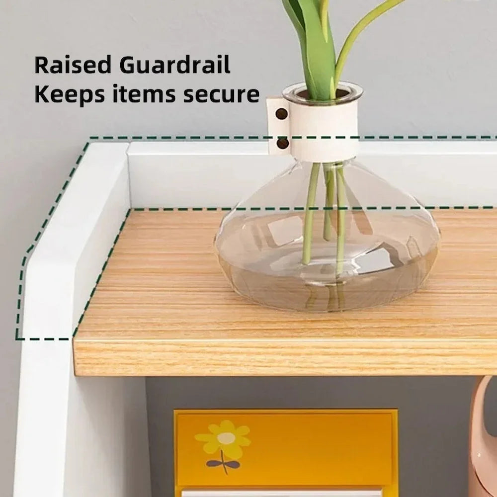 Two-Tone Nightstand Wooden Legs Compartment Storage Drawers