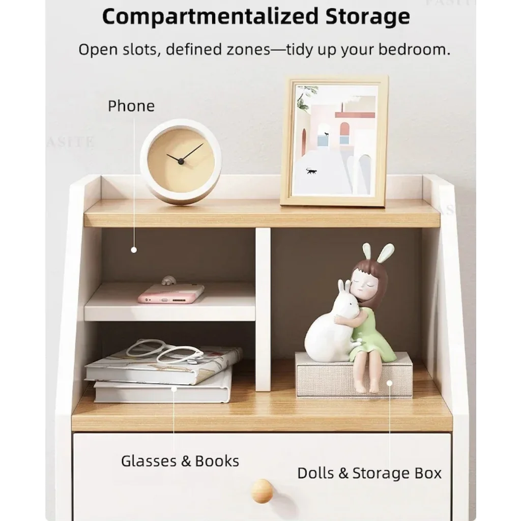 Two-Tone Nightstand Wooden Legs Compartment Storage Drawers