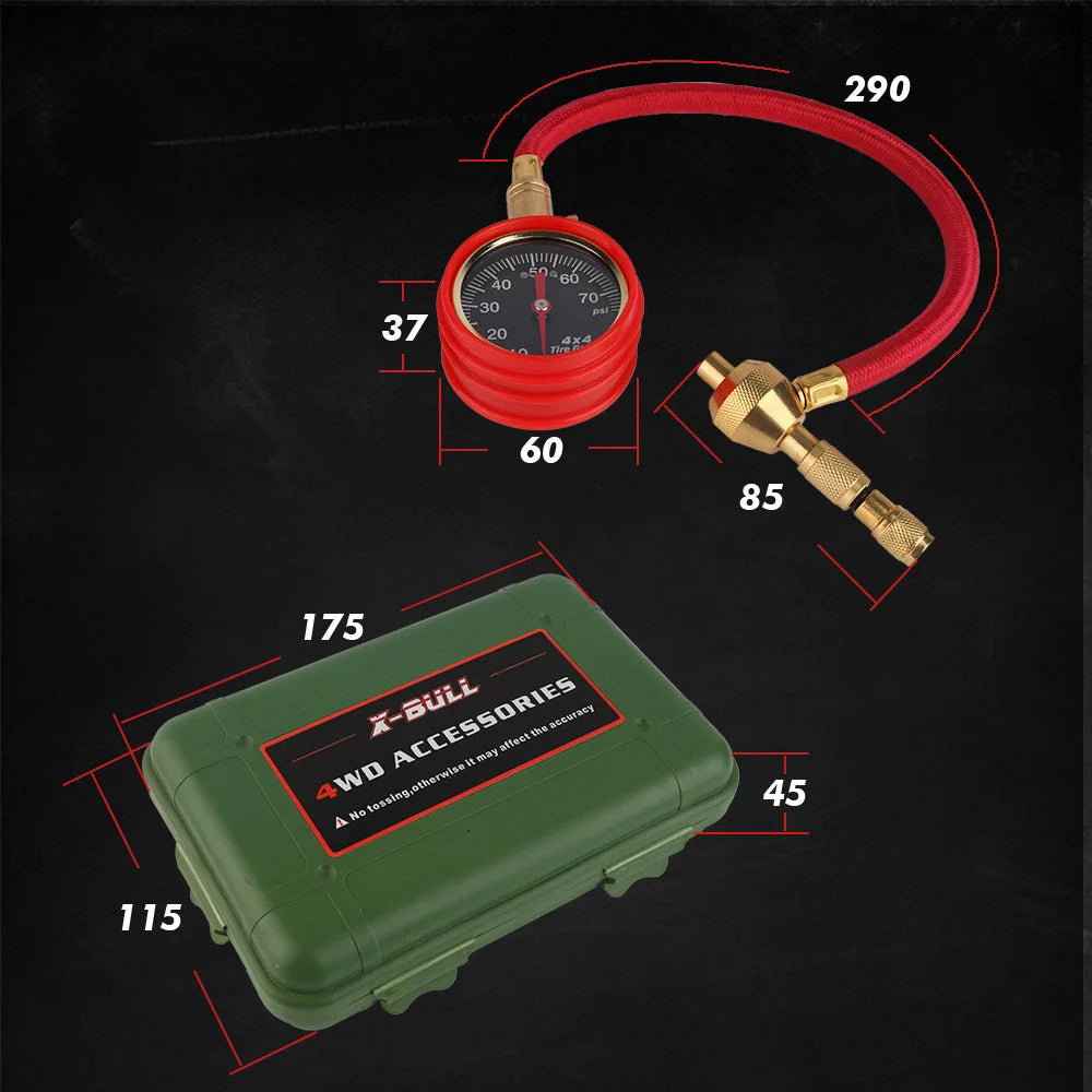 Tyre Deflators Automatic 4WD Pressure Gauge Set of 4 - Brass