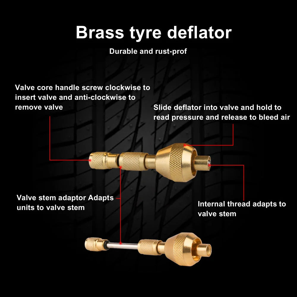 Tyre Deflators Automatic 4WD Pressure Gauge Set of 4 - Brass