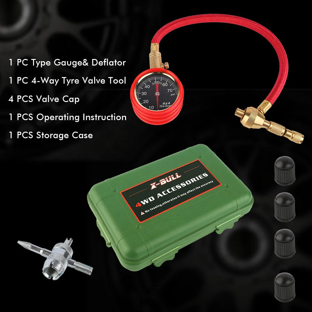 Tyre Deflators Automatic 4WD Pressure Gauge Set of 4 - Brass