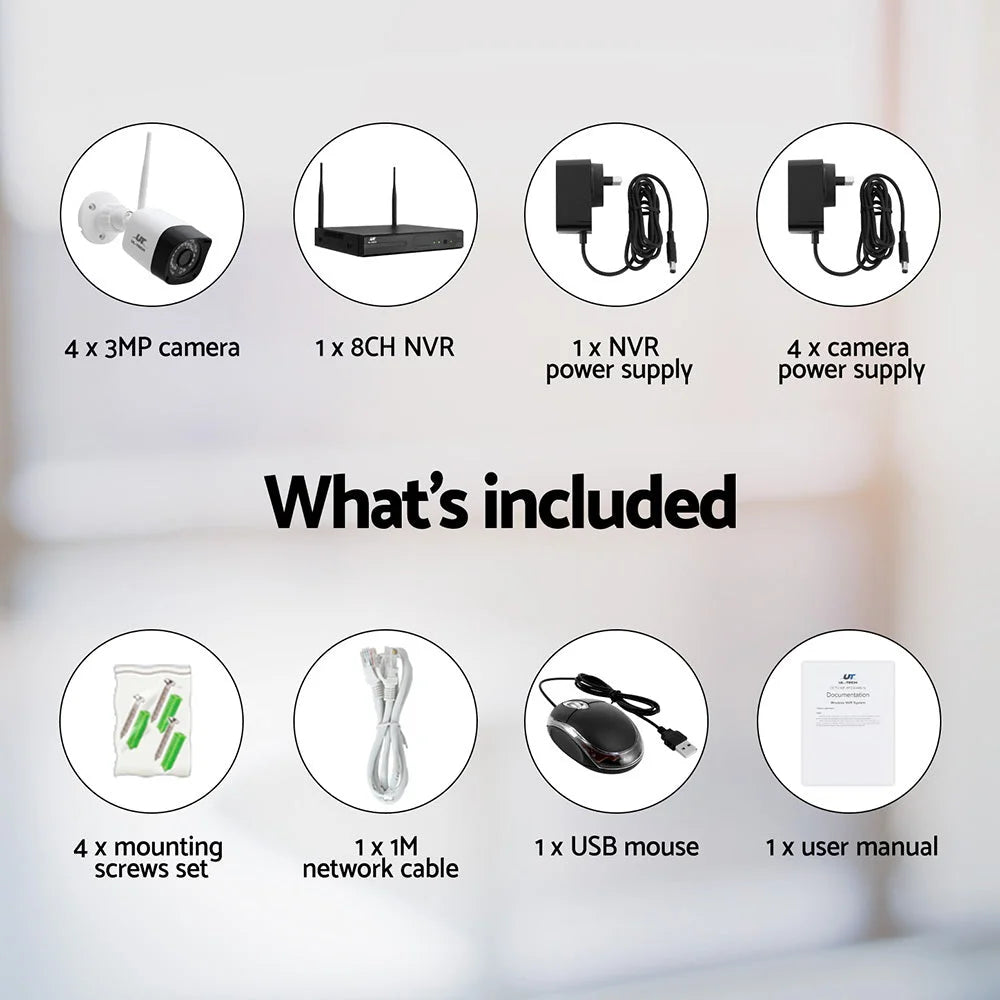UL-tech 3MP Wireless CCTV 8CH 4 Square Camera - Electronics