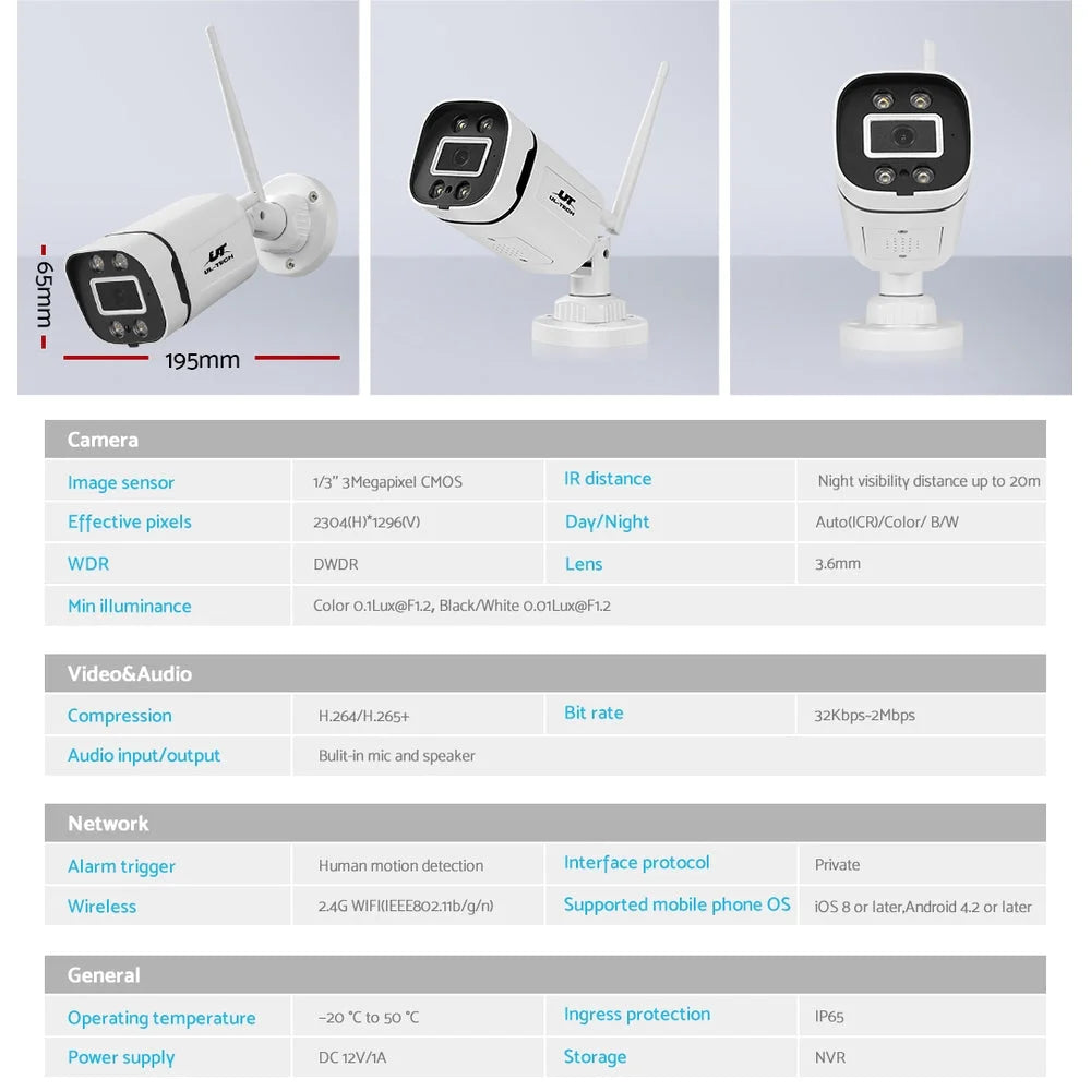 UL-Tech 3MP Wireless CCTV Security Camera System WiFi Home