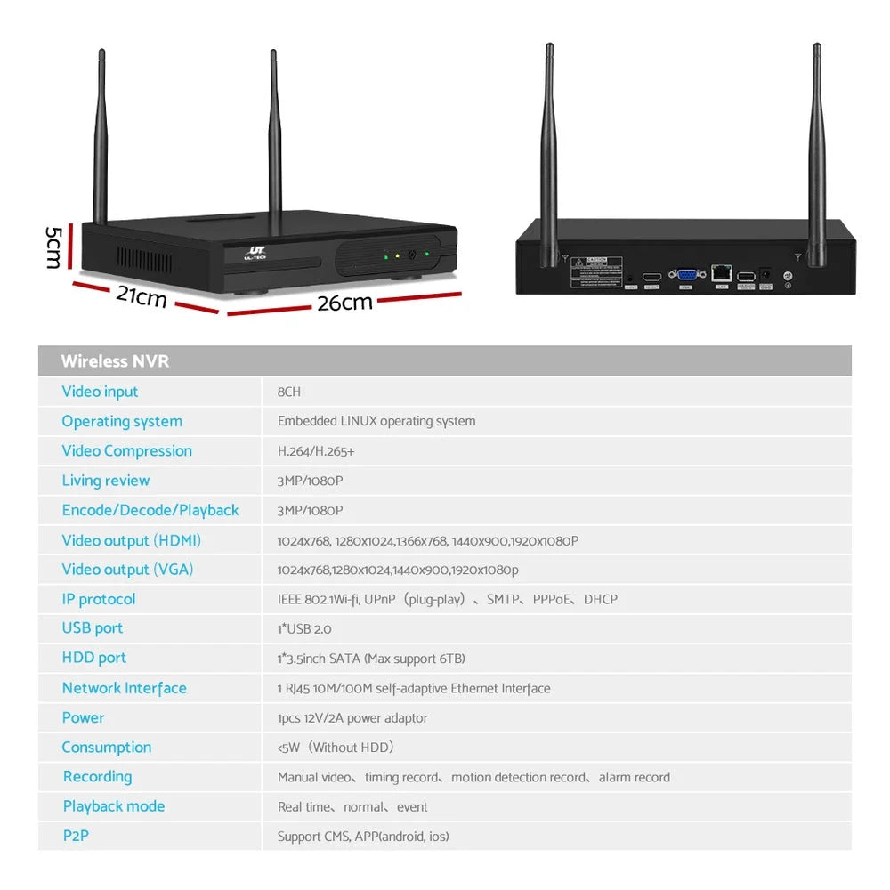 UL-Tech 3MP Wireless CCTV WiFi Security Camera System IP