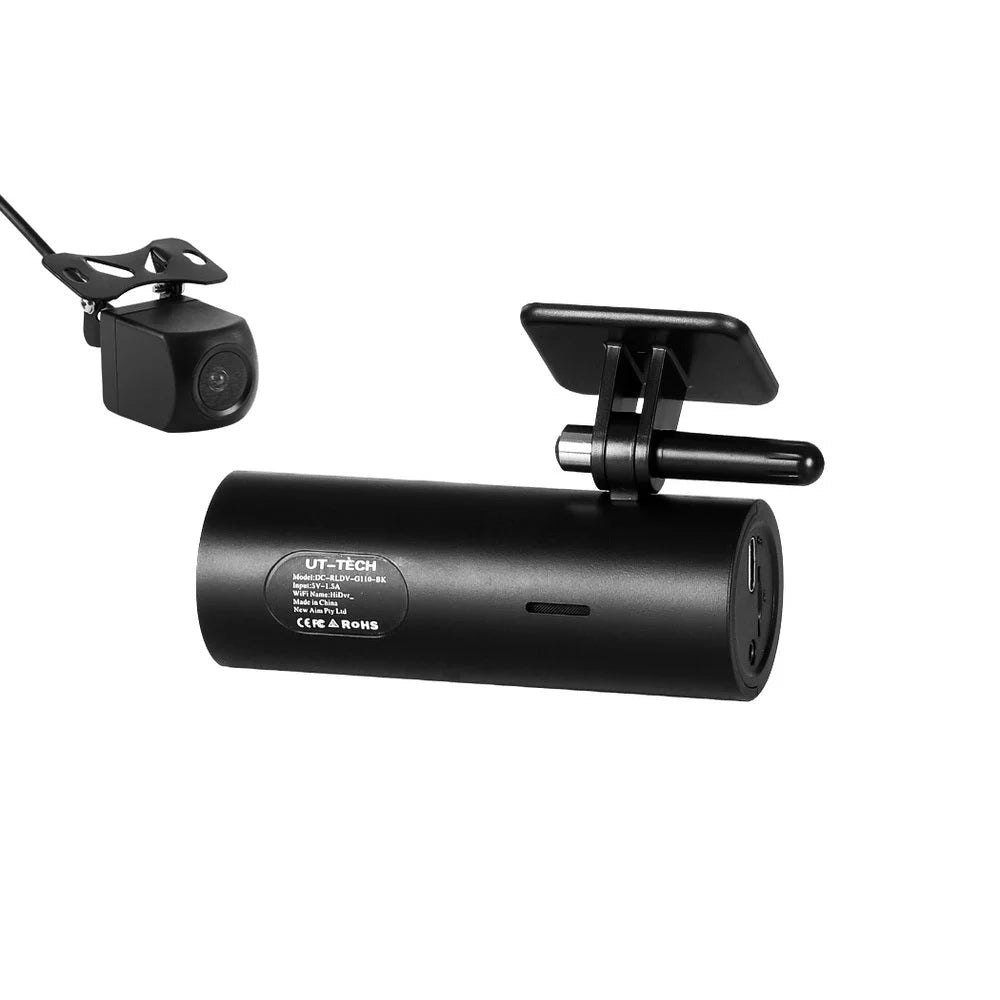 Dash camera with front camera lens and rear camera cable