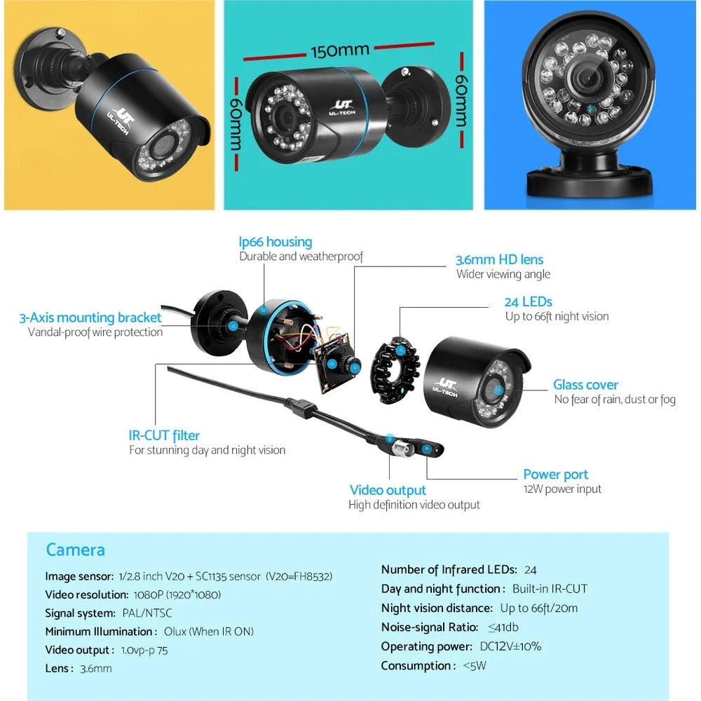 UL-Tech CCTV Camera Home Security System Outdoor 1080P 8CH