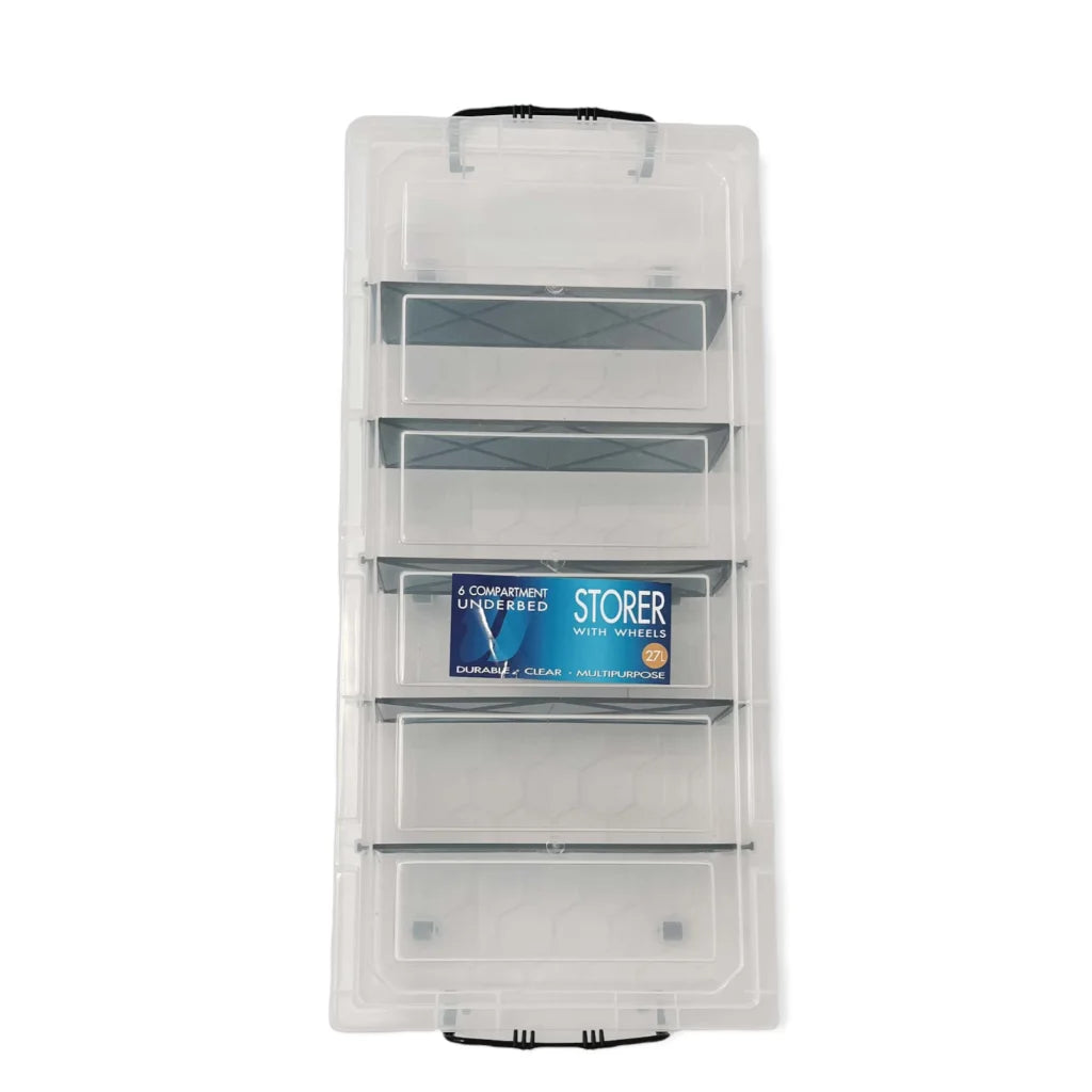 Under Bed Storage Storer 6 Compartment with Wheels 27L