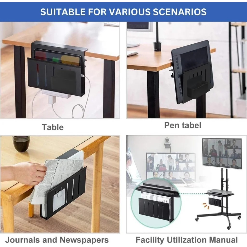 Under Desk Side Laptop Holder Storage with No Drill Cable