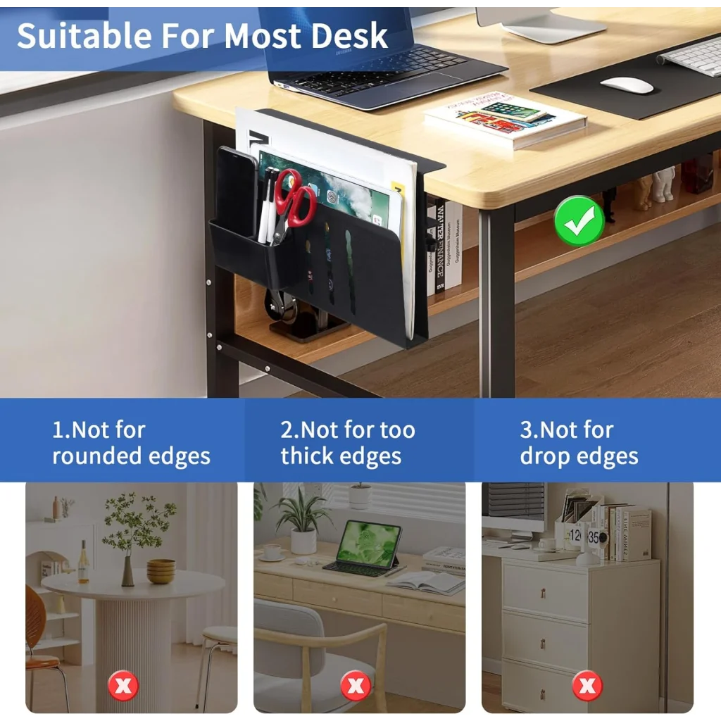 Under Desk Side Laptop Holder Storage with No Drill Cable