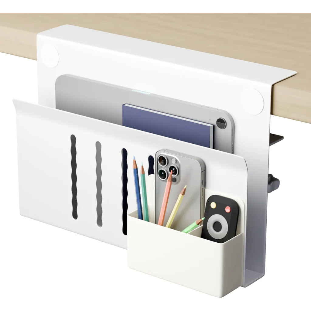 Under Desk Side Laptop Holder Storage with No Drill Cable