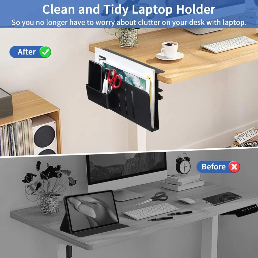 Under Desk Side Laptop Holder Storage with No Drill Cable