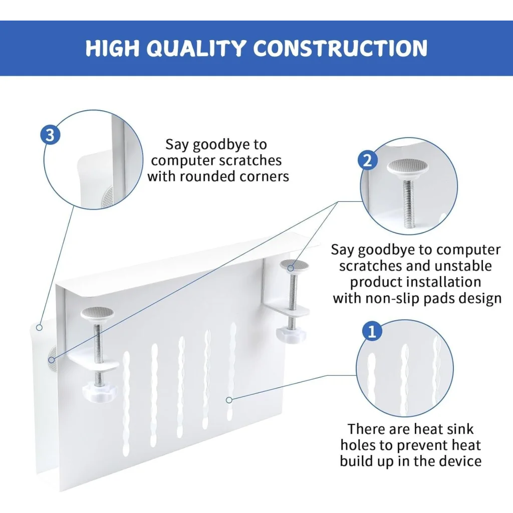 Under Desk Side Laptop Holder Storage with No Drill Cable