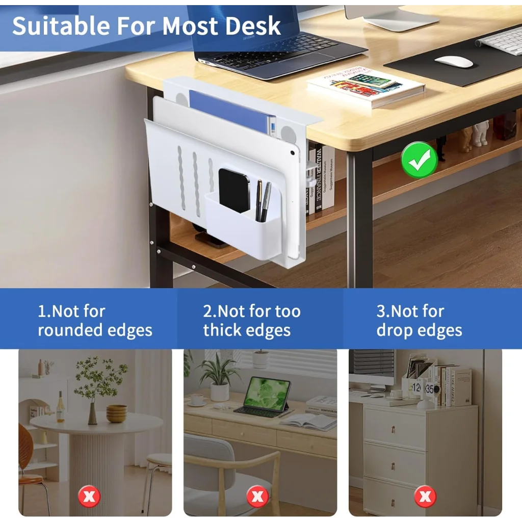 Under Desk Side Laptop Holder Storage with No Drill Cable