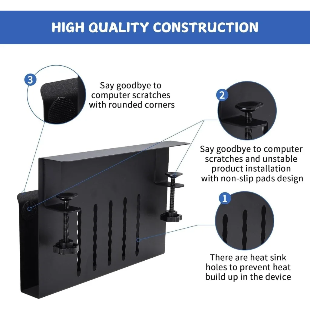 Under Desk Side Laptop Holder Storage with No Drill Cable