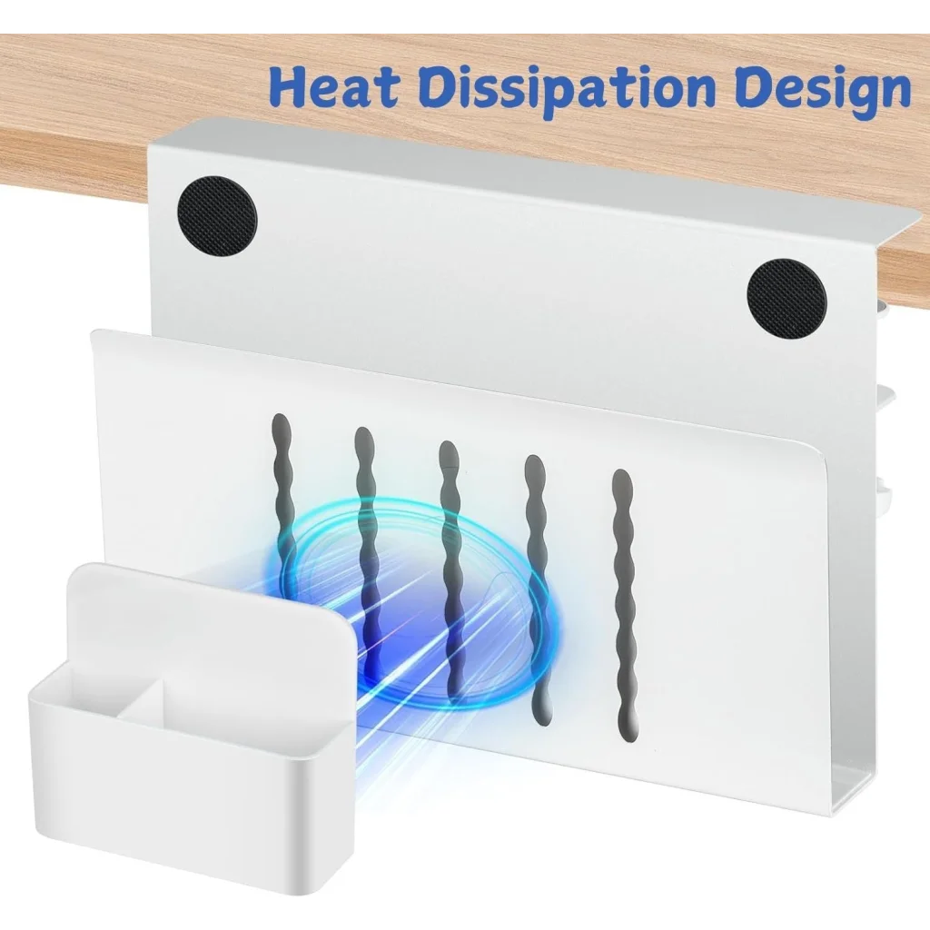 Under Desk Side Laptop Holder Storage with No Drill Cable