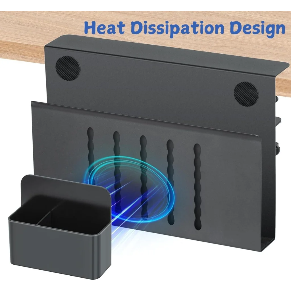 Under Desk Side Laptop Holder Storage with No Drill Cable