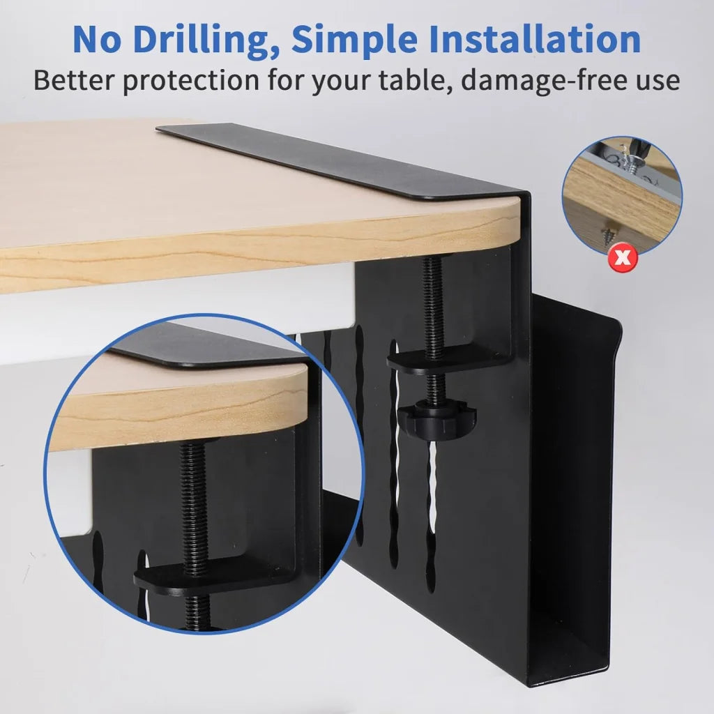 Under Desk Side Laptop Holder Storage with No Drill Cable