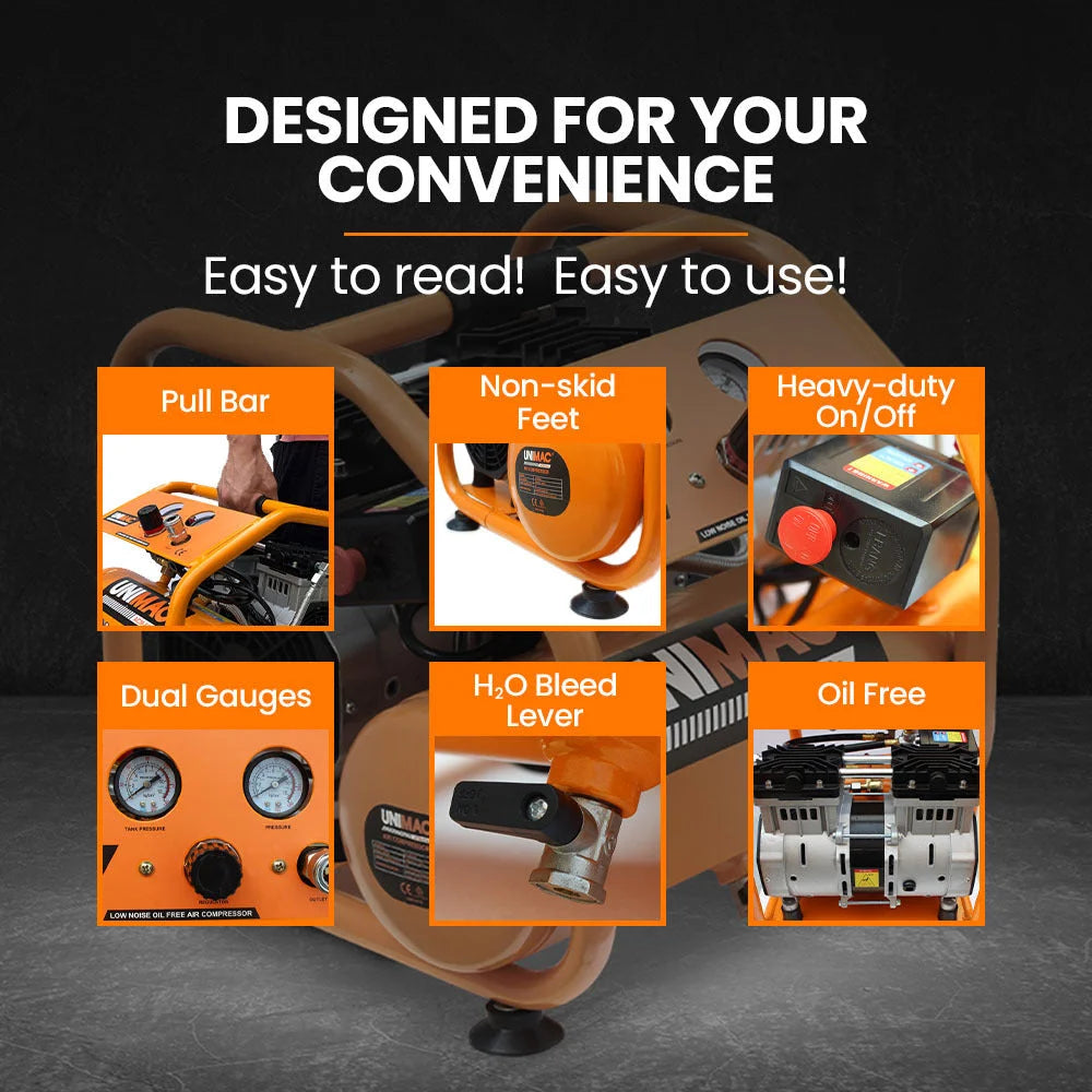 Unimac 1.5HP 6L Silent Oil-Free Portable Electric Air