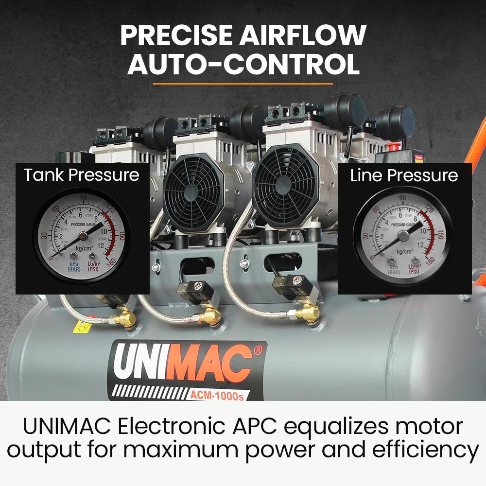 UNIMAC 100L 4.5HP Silent Oil-Free Air Compressor with Twin