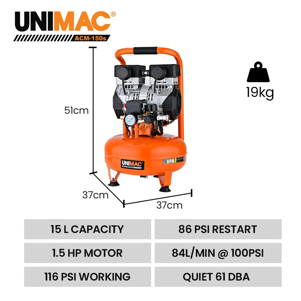 UNIMAC 15L Pancake Air Compressor 116PSI Portable Silent