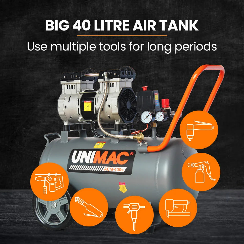 UNIMAC 40L 2.0HP Silent Oil-Free Electric Air Compressor