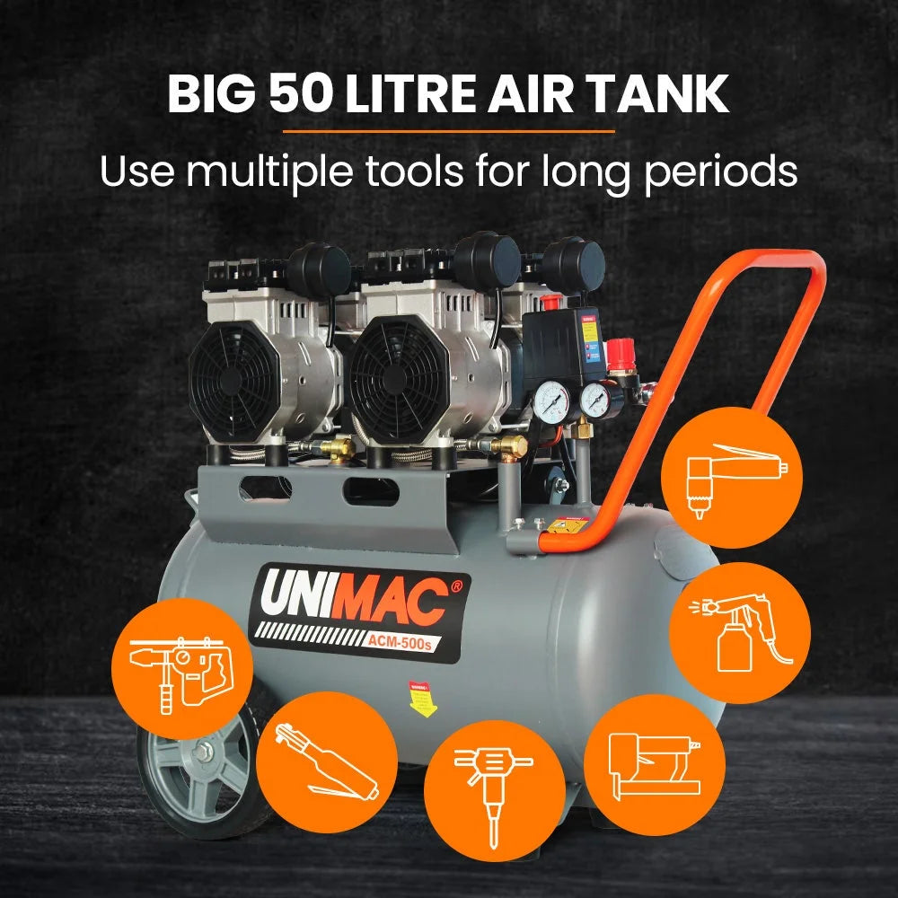 UNIMAC 50L 3.0HP Silent Oil-Free Electric Air Compressor