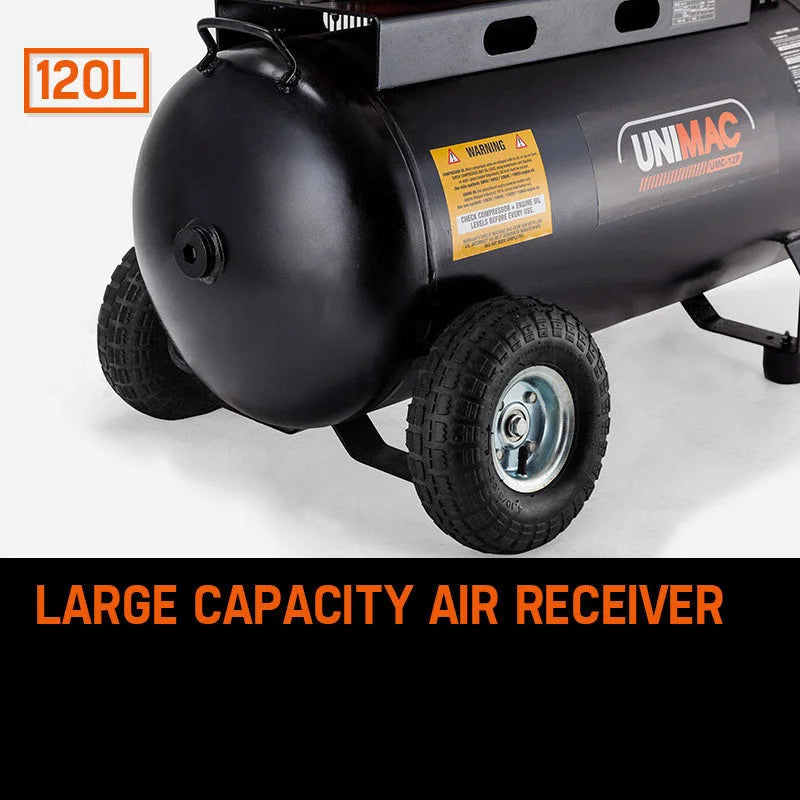 UNIMAC 8HP Air Compressor 115PSI 120L Petrol Powered