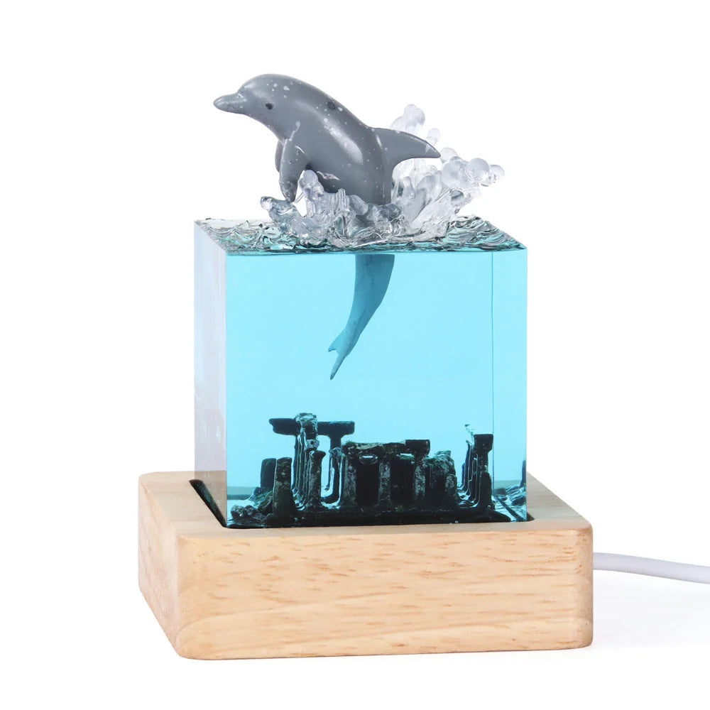 Unique Handmade Epoxy Resin Lamp - Marine Life Diorama USB