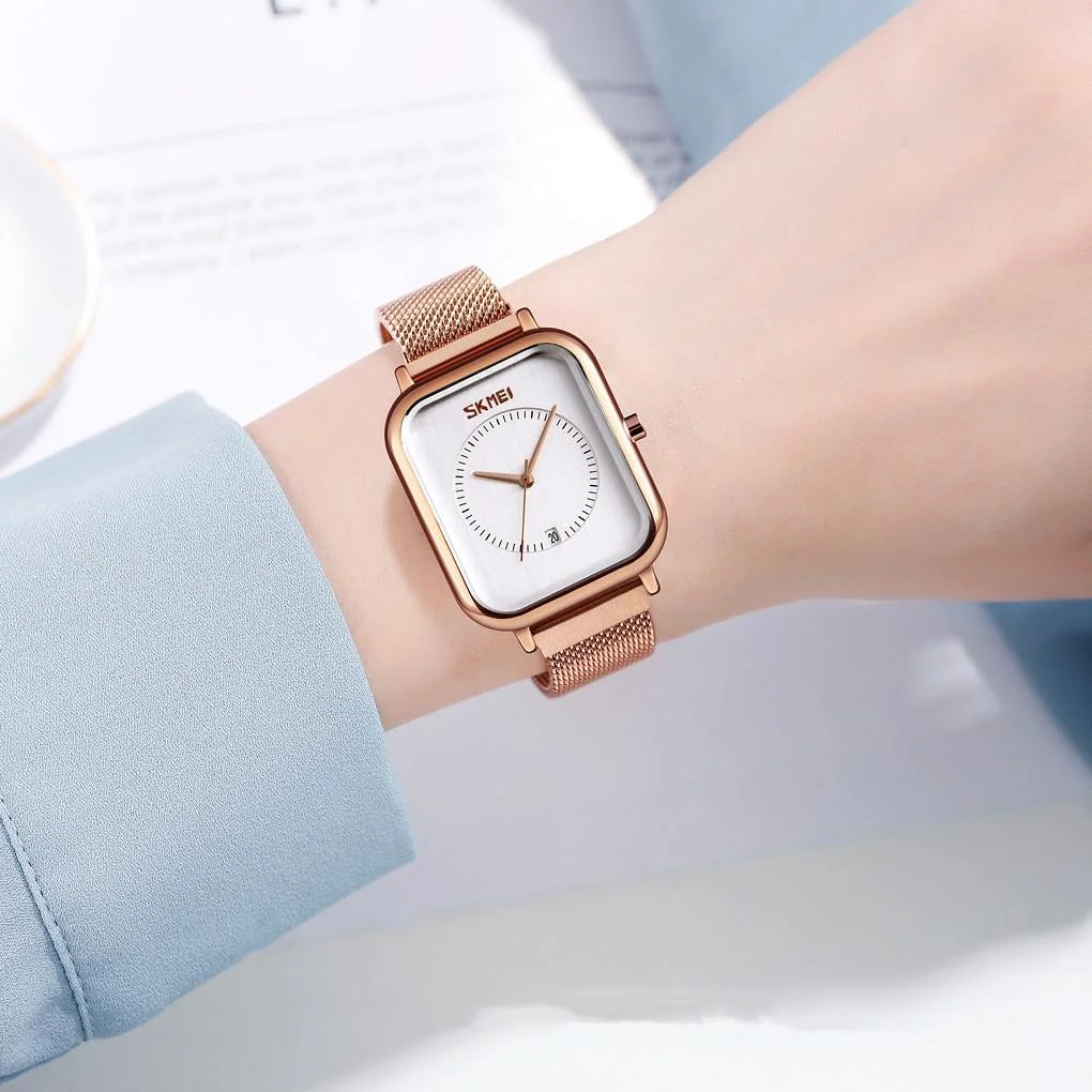 Unisex Magnetic Buckle Mesh Belt Quartz Watch - Rose Gold