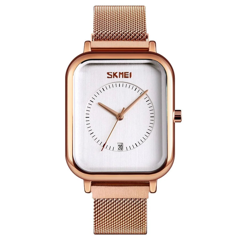 Unisex Magnetic Buckle Mesh Belt Quartz Watch - Rose Gold