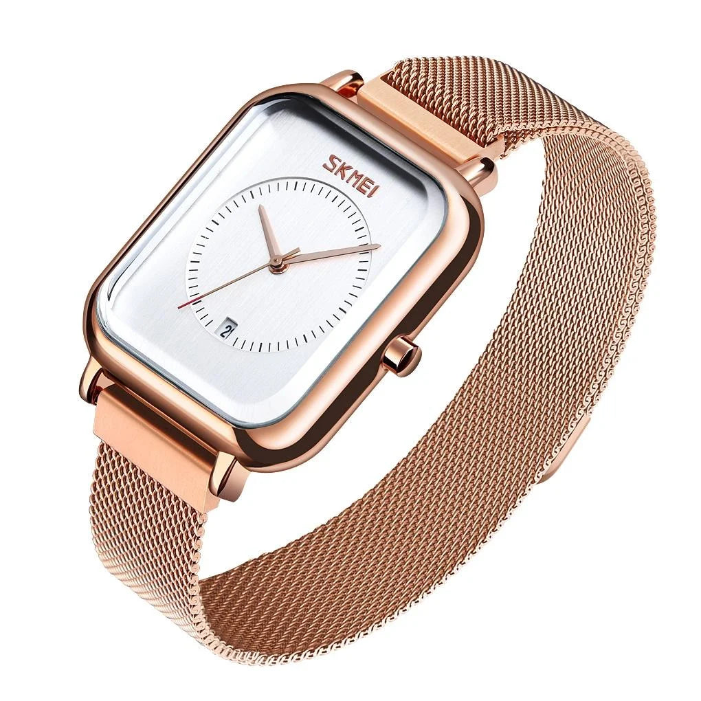 Unisex Magnetic Buckle Mesh Belt Quartz Watch - Silver