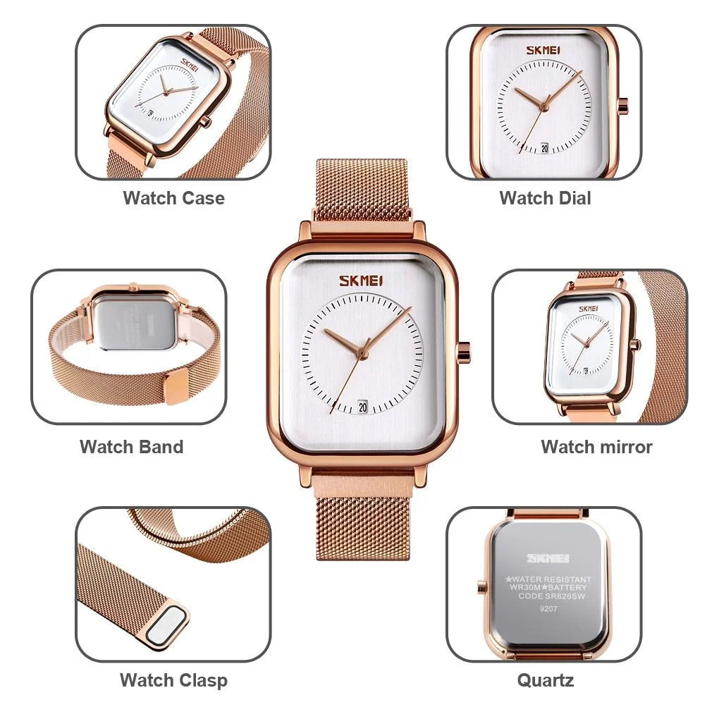 Unisex Magnetic Buckle Mesh Belt Quartz Watch - Silver