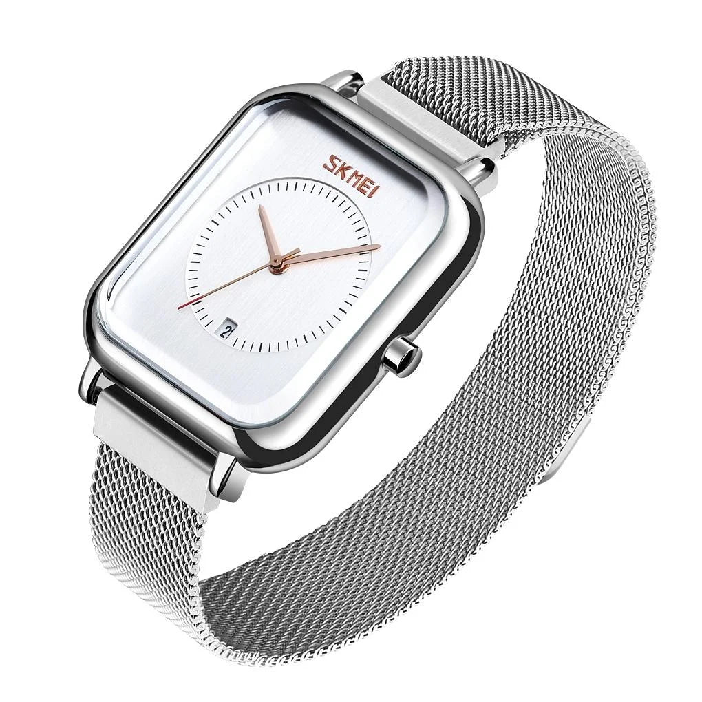 Unisex Magnetic Buckle Mesh Belt Quartz Watch - Silver