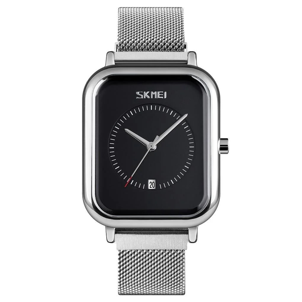 Unisex Magnetic Buckle Mesh Belt Quartz Watch - Silver