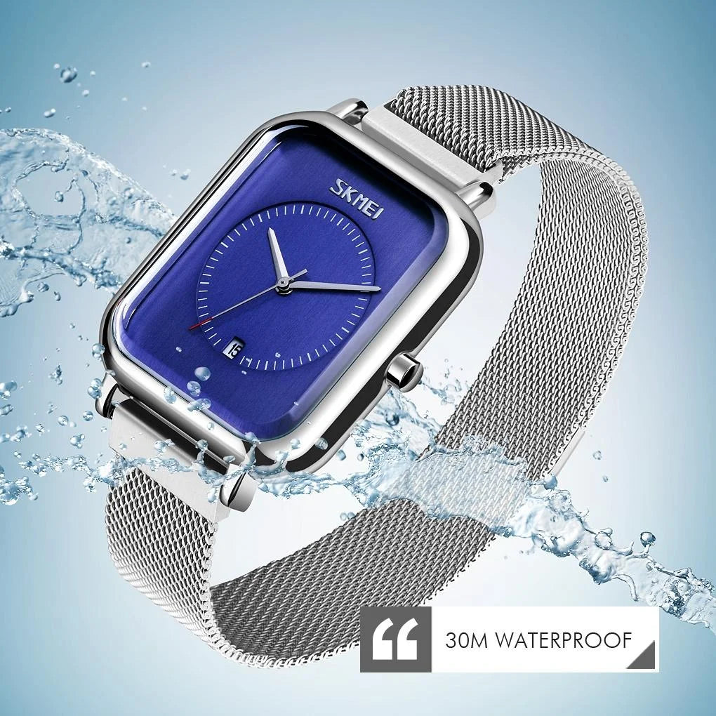 Unisex Magnetic Buckle Mesh Belt Quartz Watch - Silver