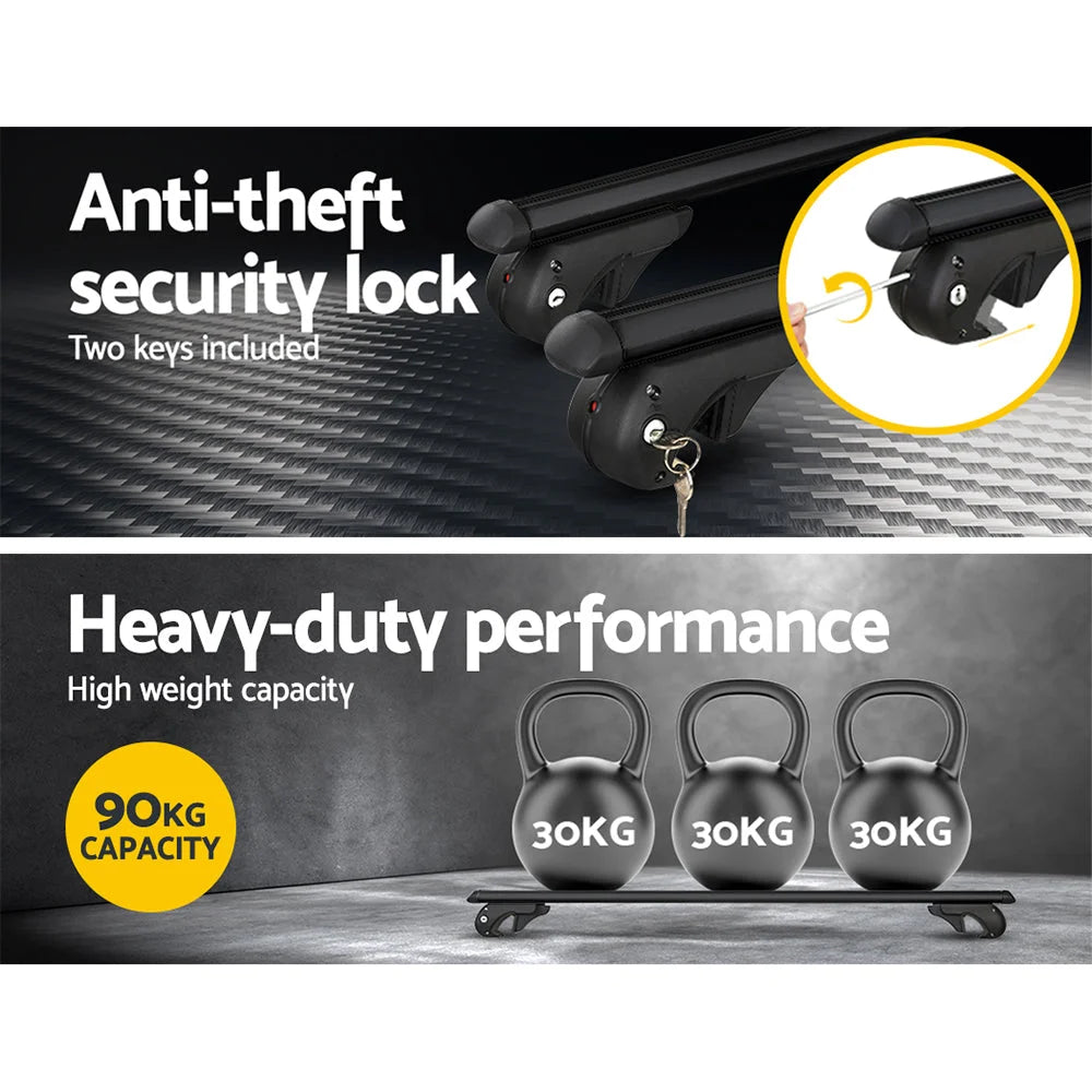 Universal Car Roof Rack 1200mm Cross Bars Aluminium Black