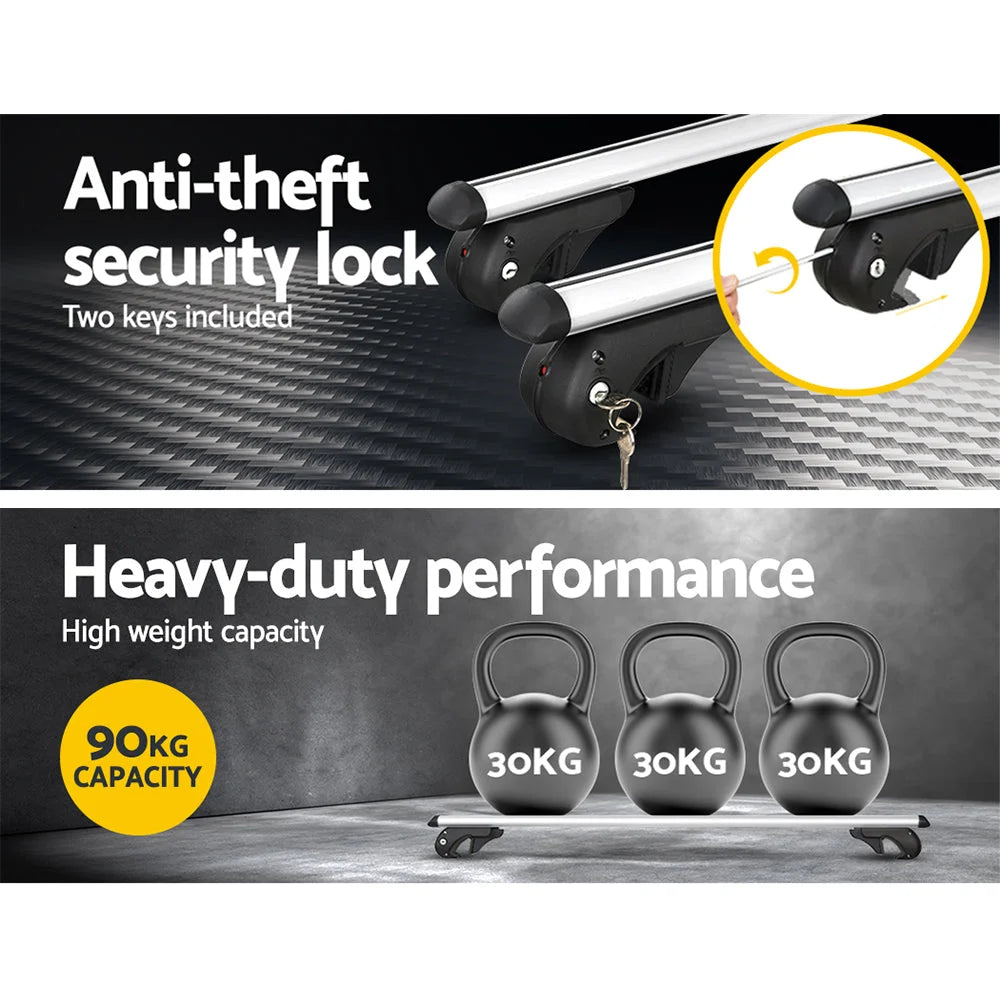 Universal Car Roof Rack 1200mm Cross Bars Aluminium Silver