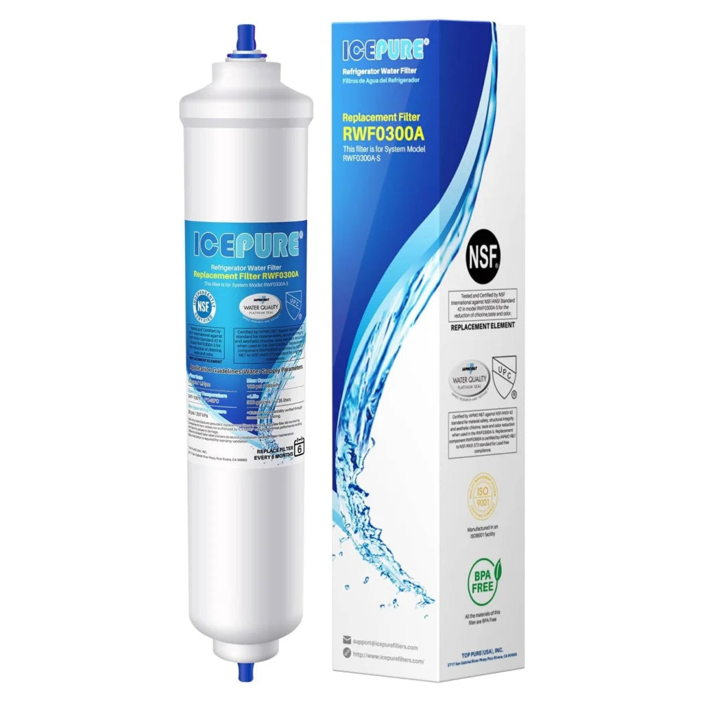 Fridge water filter cartridge with filter label area and connector ports
