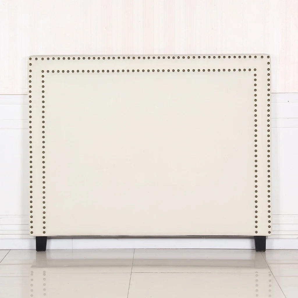 Upholstered Fabric Bed Head Queen Size - White with Studded