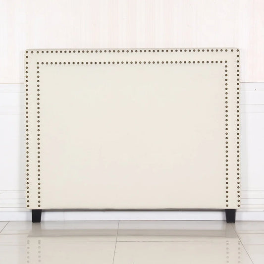 Upholstered Fabric Bed Head Queen Size - White with Studded