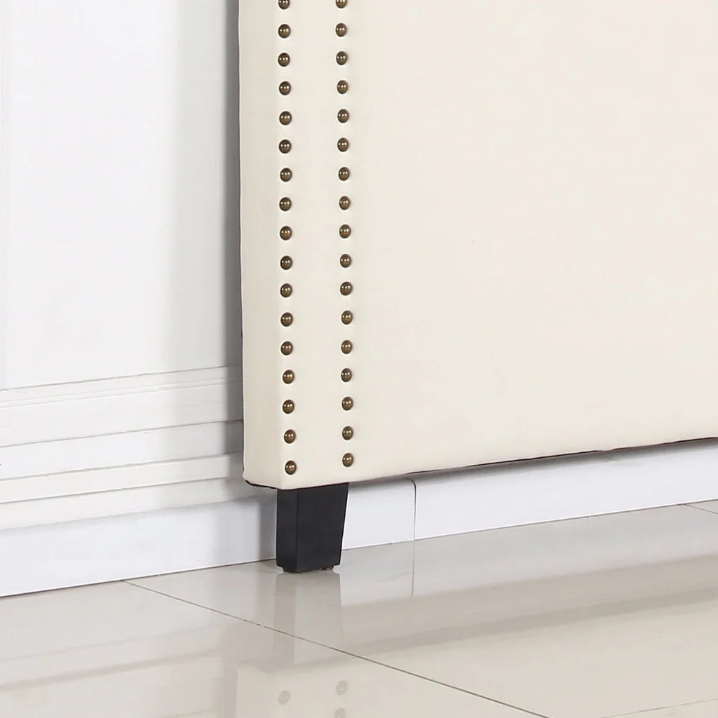 Upholstered Fabric Bed Head Queen Size - White with Studded