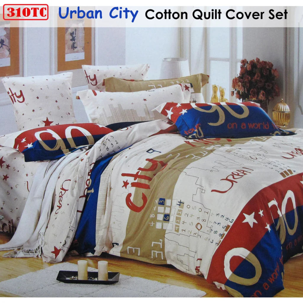 Urban City Printed Quilt Cover Set Cotton 310TC Single