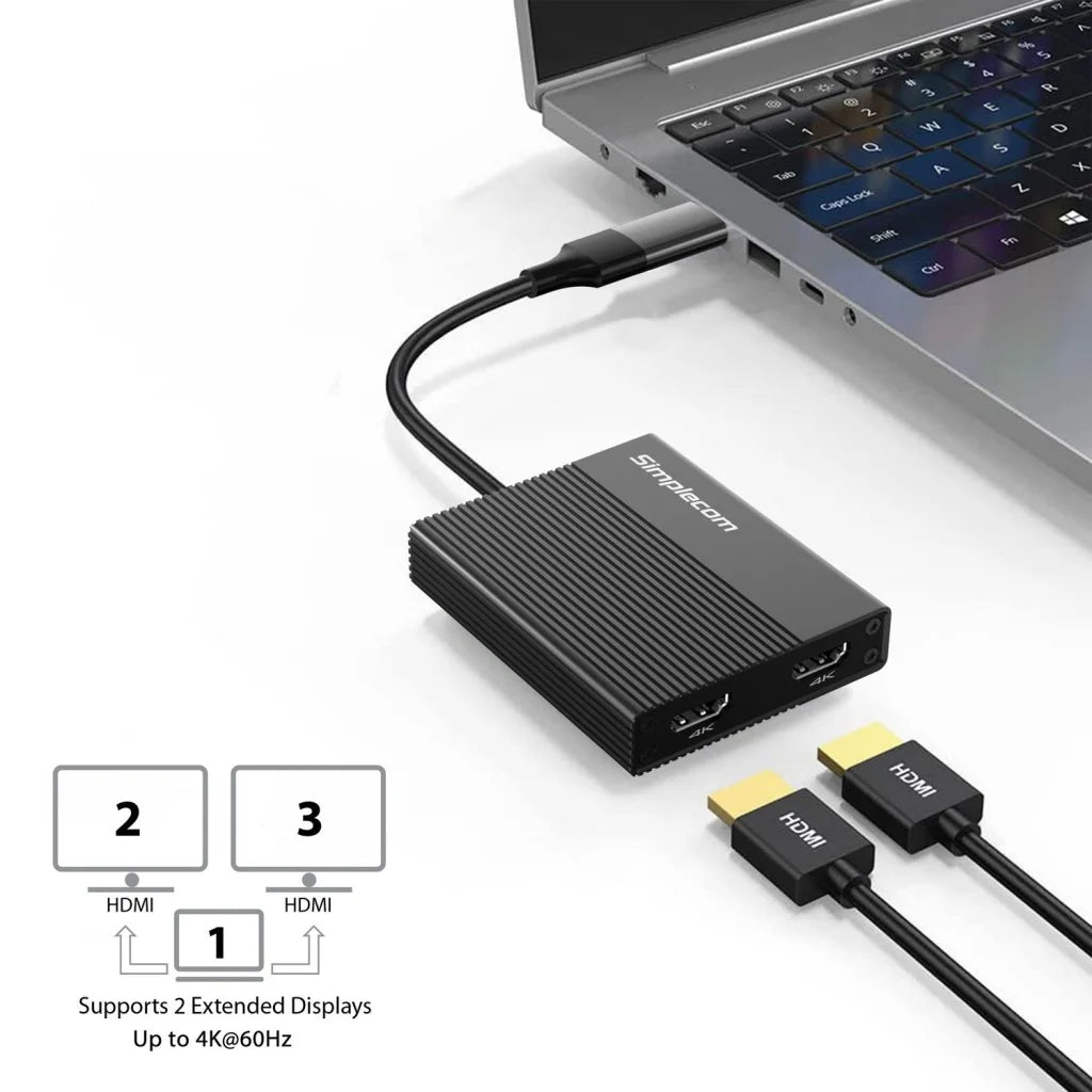 USB 3.0 or USB-C to Dual 4K HDMI 2.0 Display Adapter for 2x