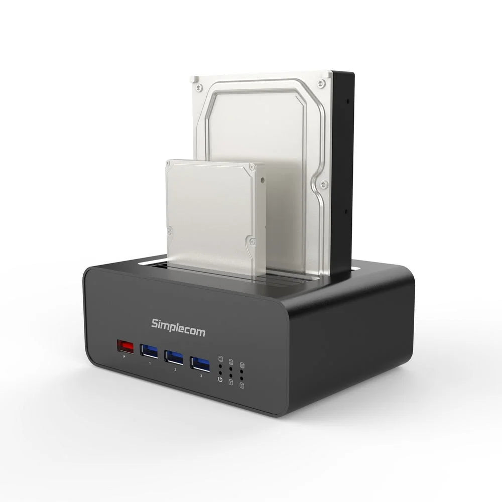 USB 3.0 to Dual SATA Docking Station with 3-Port Hub & 2.1A
