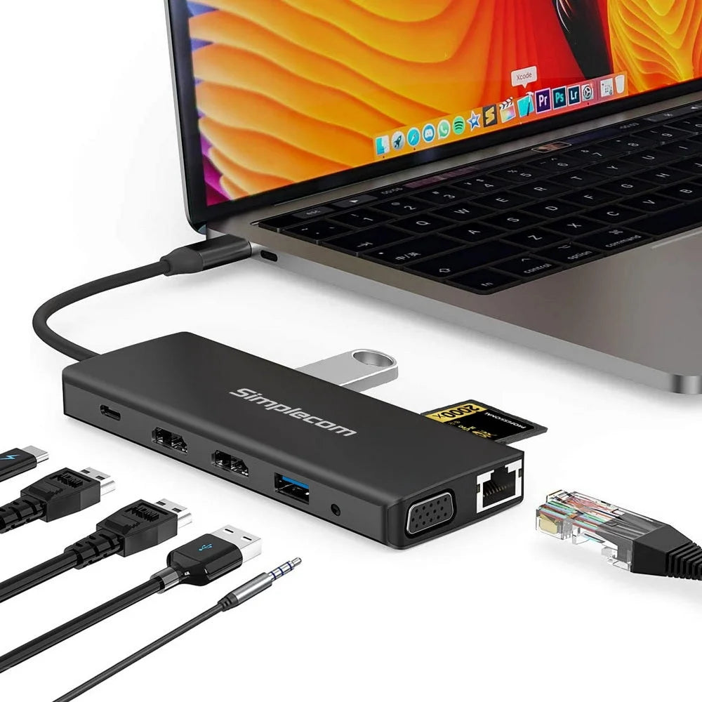 USB-C 12-in-1 Multiport Docking Station Dual HDMI + VGA